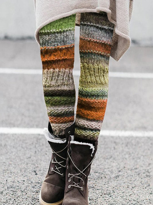 Vintage Colorblock Patchwork Cozy Knit Leggings elevenforest