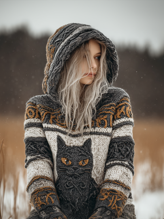 Comstylish Women's Winter Warm Cat Design Hooded Knitted Sweater