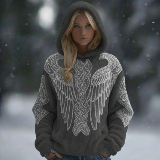 Comstylish Women's Viking Celtic Knot With Wings Inspired Art Plush Warm Flannel Hoodie