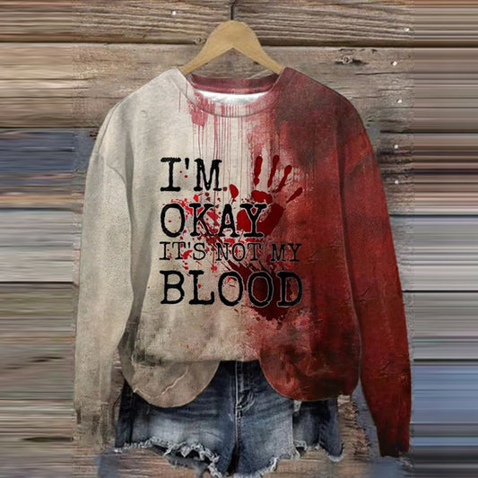 Comstylish Women's Halloween I'M Okay It's Not My Blood Print Casual Sweatshirt