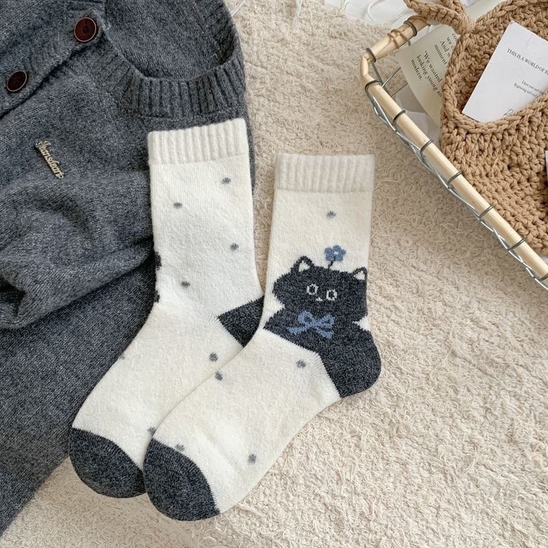 Comstylish Fair Isle Style Kitten Wool Mid-calf Socks