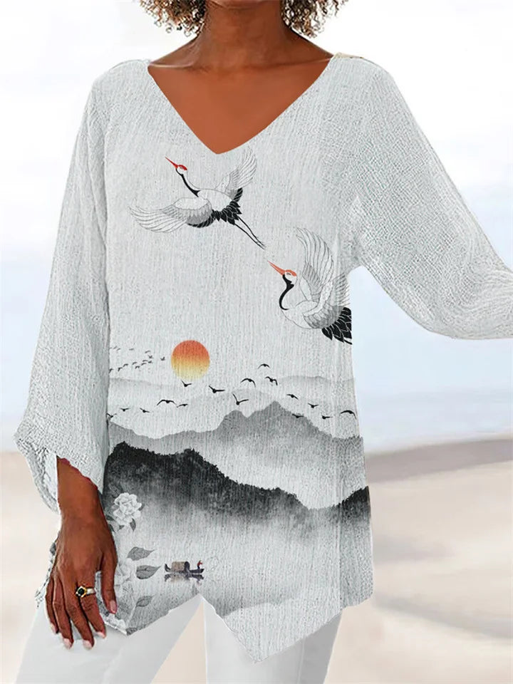 KS | Printed, loose blouse with V-neckline