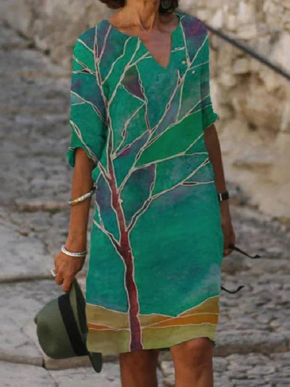 KS | Printed midi dress with V-neckline