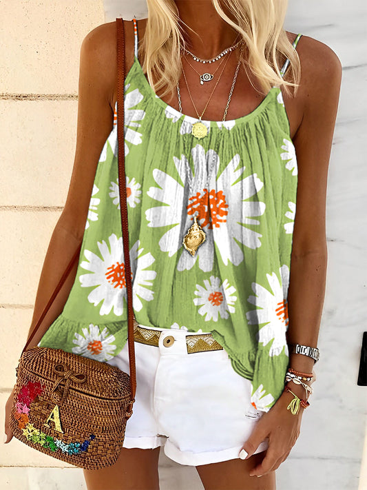 Women's Vacation Vintage Daisy Florals Art Print Tank Top