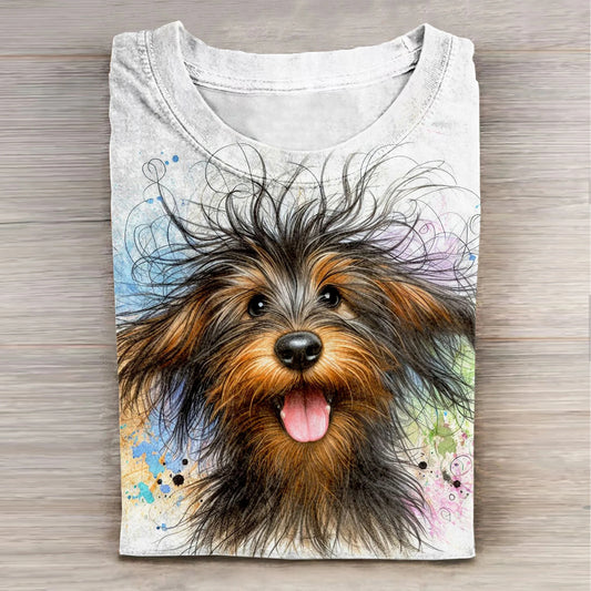 Comstylish Dog Art Print Casual Short Sleeve T-Shirt