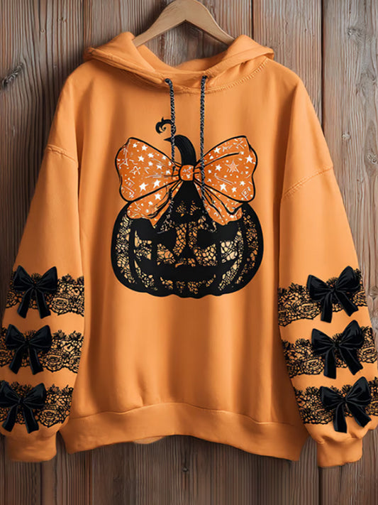 Women's Halloween Pumpkin Design Print Hat Sweatshirt artswardrobe