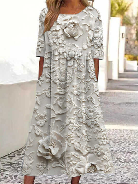 Elegant Lace Floral Embroidered Linen Maxi Dress artswardrobe