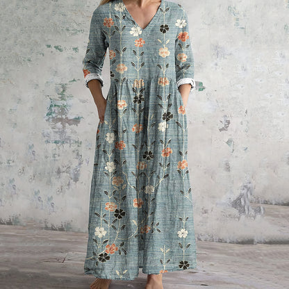 Vintage Floral Art Print Women's Linen Dress artswardrobe