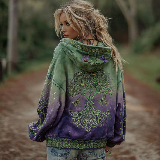 Women's Vintage Viking Celtic Knot Tree Of Life Gradient Hoodie artswardrobe