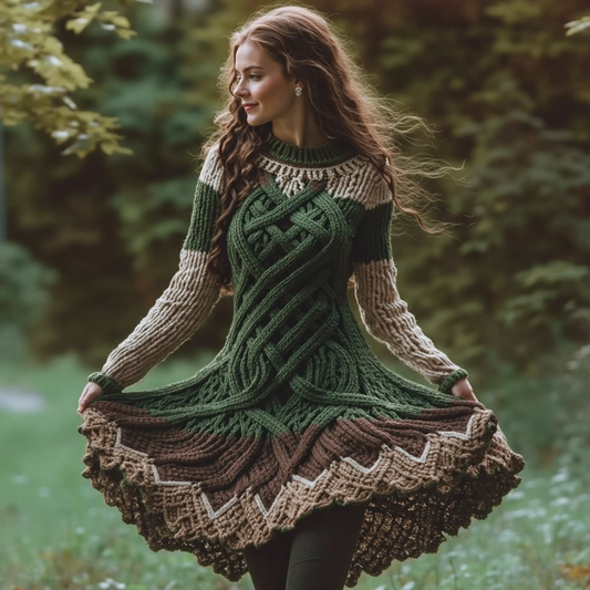 Women's Celtic Knotted Gradient Contrasting Colors Sweater Dress elevenforest