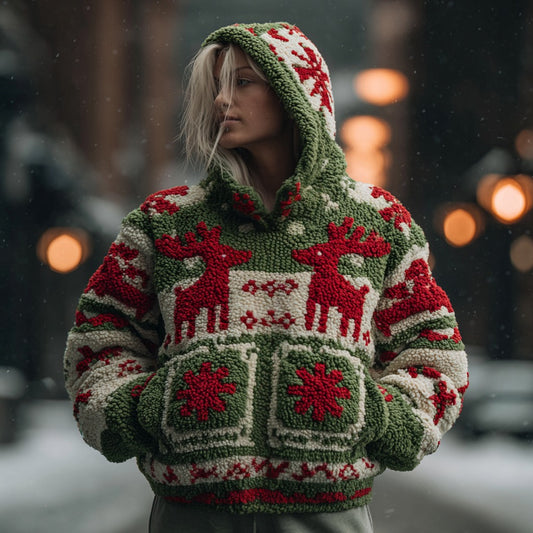 Comstylish Women's Christmas Reindeer Art Thickened Warm Iceland Hoodie