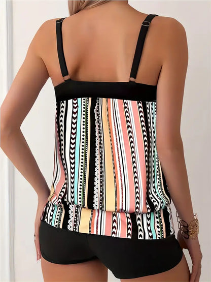 KS | Striped tankini with print