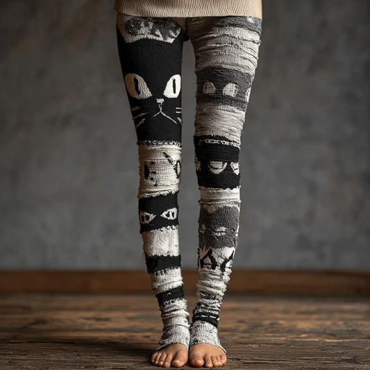 Halloween Fun Cat Design Women's Knitted Leggings elevenforest