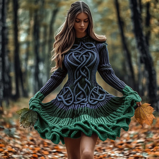 Women's Celtic Knotted Gradient Contrasting Colors Sweater Dress elevenforest