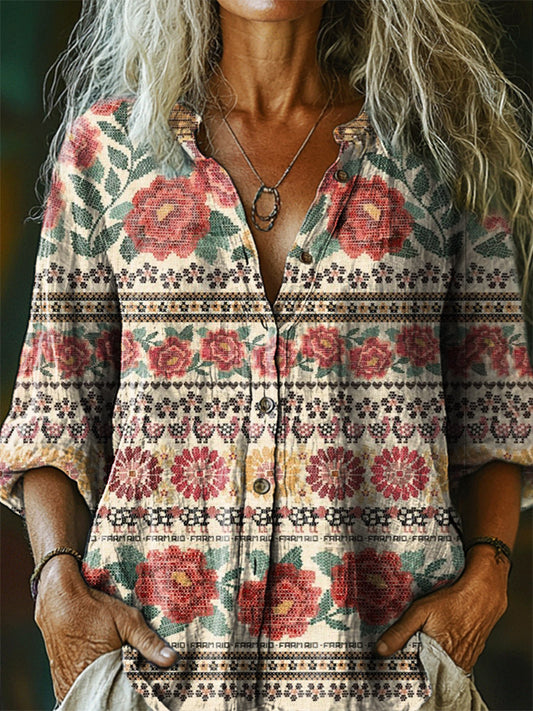 Women's Vintage Ethnic Style Floral Tattoo Pattern Art Print Casual Co