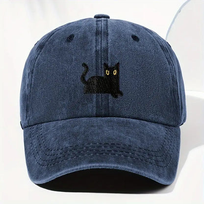 Japanese Art  Cute Black Cat Washed Sun Hat elevenforest
