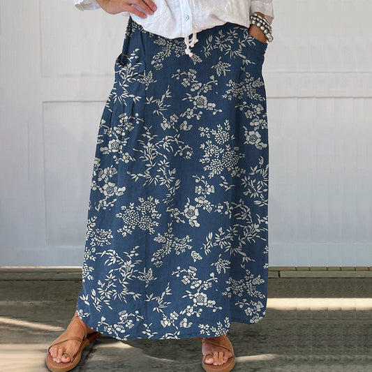 Comstylish Floral Print Casual Loose Pocket Skirt