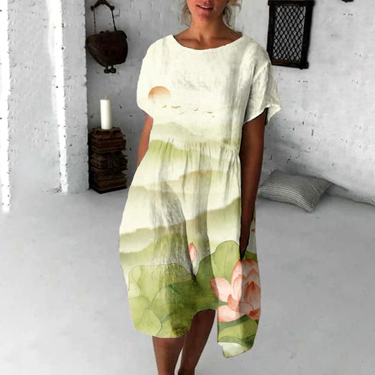 Comstylish Japanese Art Flowy Midi Dress