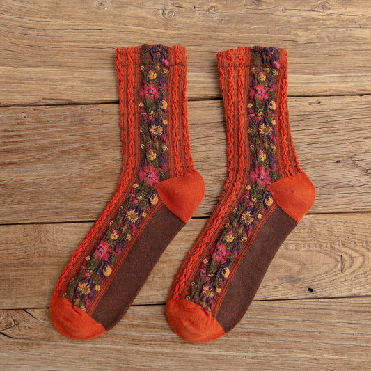 Vintage Ethnic Flowers Medium Tube Socks artswardrobe