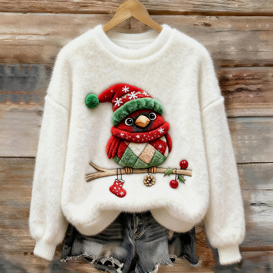 Women's Christmas Robin Plush Sweater