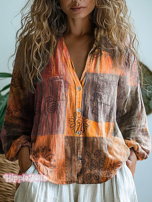 Women's Patchwork Art Pattern Casual Long Sleeve Comfortable Cotton Sh