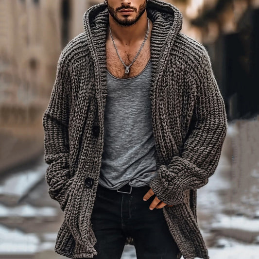 Men's Fairman Island Jacquard Chunky Knit Vintage Hooded Cardigan artswardrobe