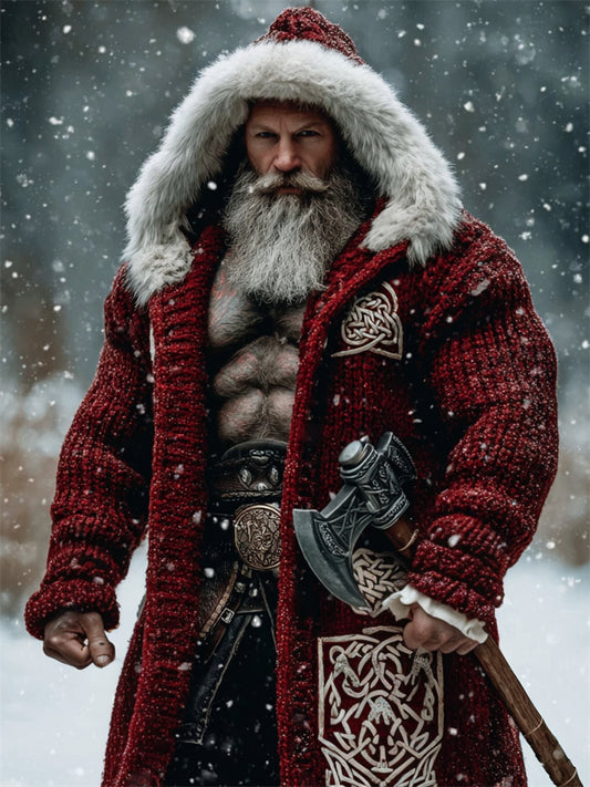 Comstylish Men's Viking Santa Claus Celtic Cozy Fur Trim Long Cardigan
