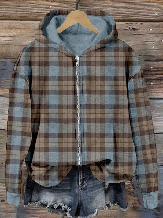 Comstylish Scotland Vintage Plaid Zip Up Cozy Hoodie