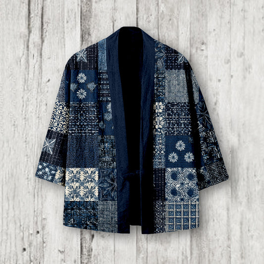 Comstylish Vintage Japanese Sashiko Patchwork Linen Kimono Cardigan