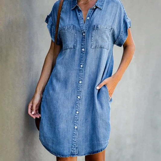 KS | Denim mini dress with button placket