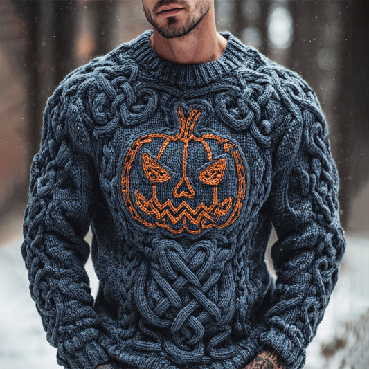 Halloween Pumpkin Lights Viking Men's Knit Crew Sweater artswardrobe