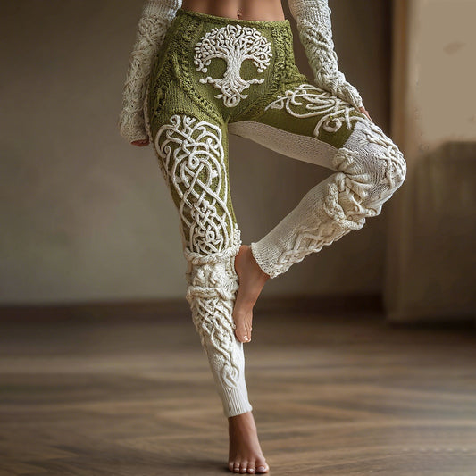 Vintage Viking Tree Of Life Celtic Knot Art Knit Cozy Leggings artswardrobe