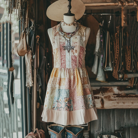 Women's Vintage Bohemian Floral Sleeveless Dress artswardrobe