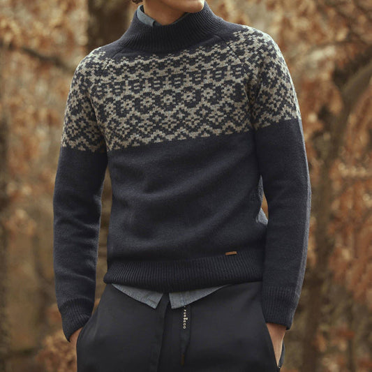 Vintage Geometry Jacquard Hight Neck Cozy Sweater elevenforest