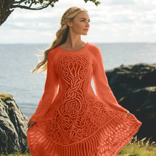 Women's Celtic Knot And Tree Of Life Long Sleeve Sweater Dress elevenforest