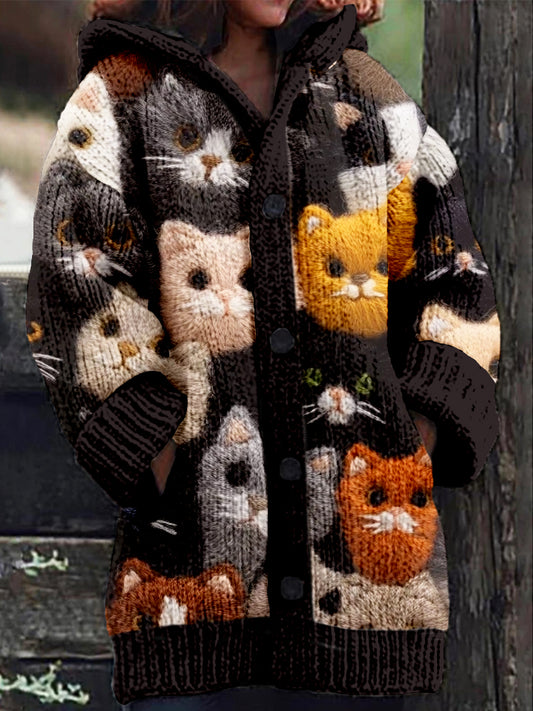 Cute Kittens Embroidered Cozy Hooded Cardigan elevenforest
