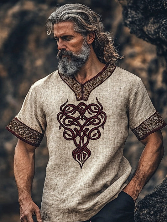 Celtic Mythology Totem Vintage Linen V-neck T-shirt artswardrobe