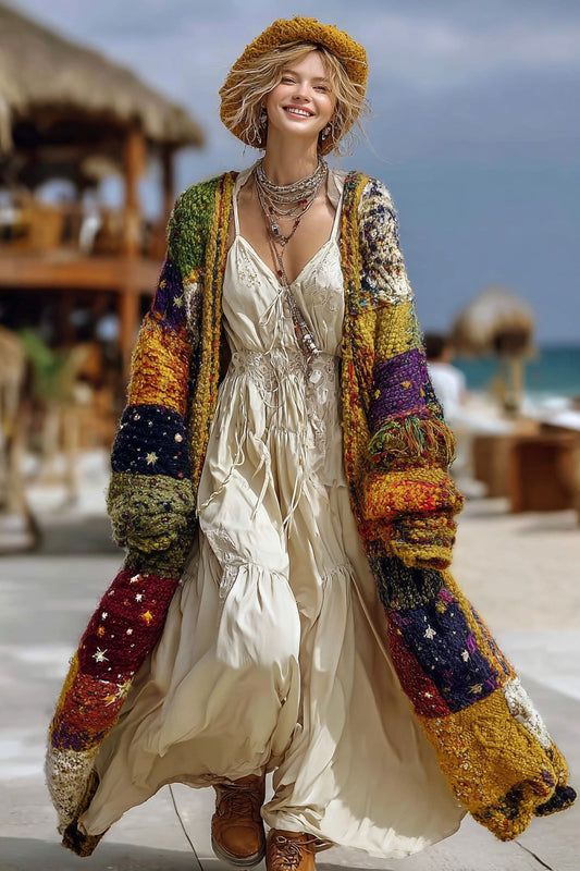 Women's Colorful Rainbow Patchwork Pattern Print Cardigan