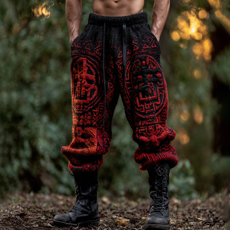 Men's Vintage Halloween Viking Art Knit Pants elevenforest