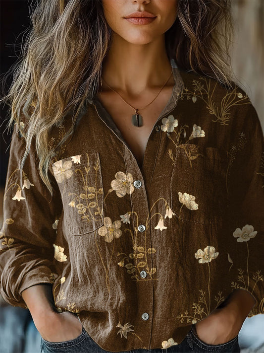 Women's Vintage Floral Print Casual Long Sleeve Comfortable Cotton Shi