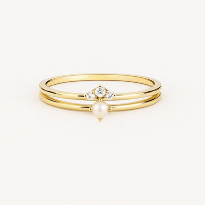 Pearl & Zirconia Layer gold Ring