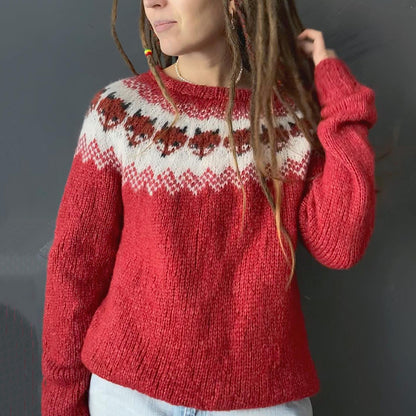Vintage Fox Jacquard Crew Neck Sweater artswardrobe