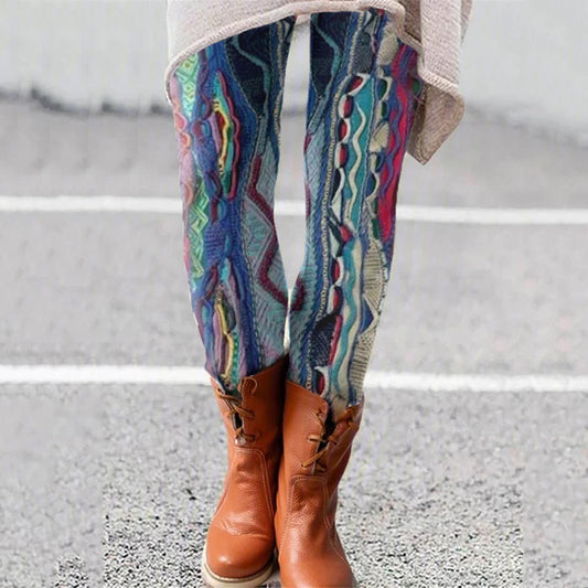 Vintage Stripe Knit Patchwork Comfy Leggings artswardrobe