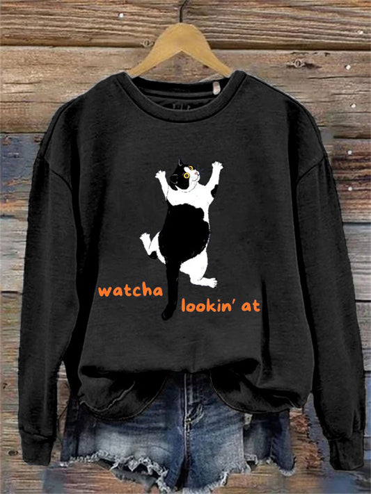 Funny Watcha Lookin'at Print Sweatshirt elevenforest