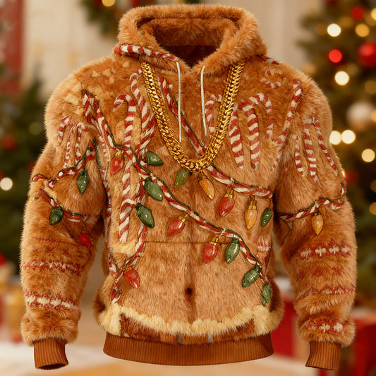 Comstylish Men's Ugly Christmas Pattern Flannel Hoodie