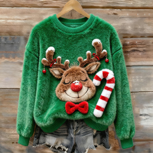 Comstylish Women's Christmas Reindeer Plush Sweater