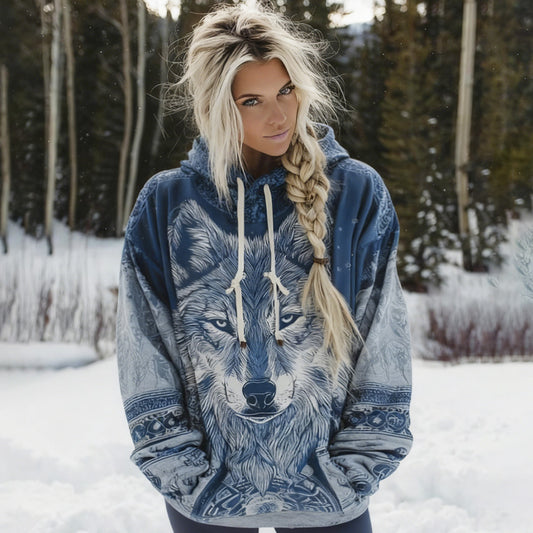 Comstylish Women's Viking Celtic Knot With Wolf Head Art Hooded Sweater
