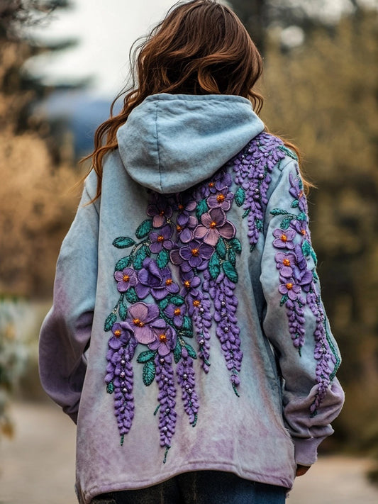 Comstylish Women's Romantic Floral Embroidered Hooded Cardigan