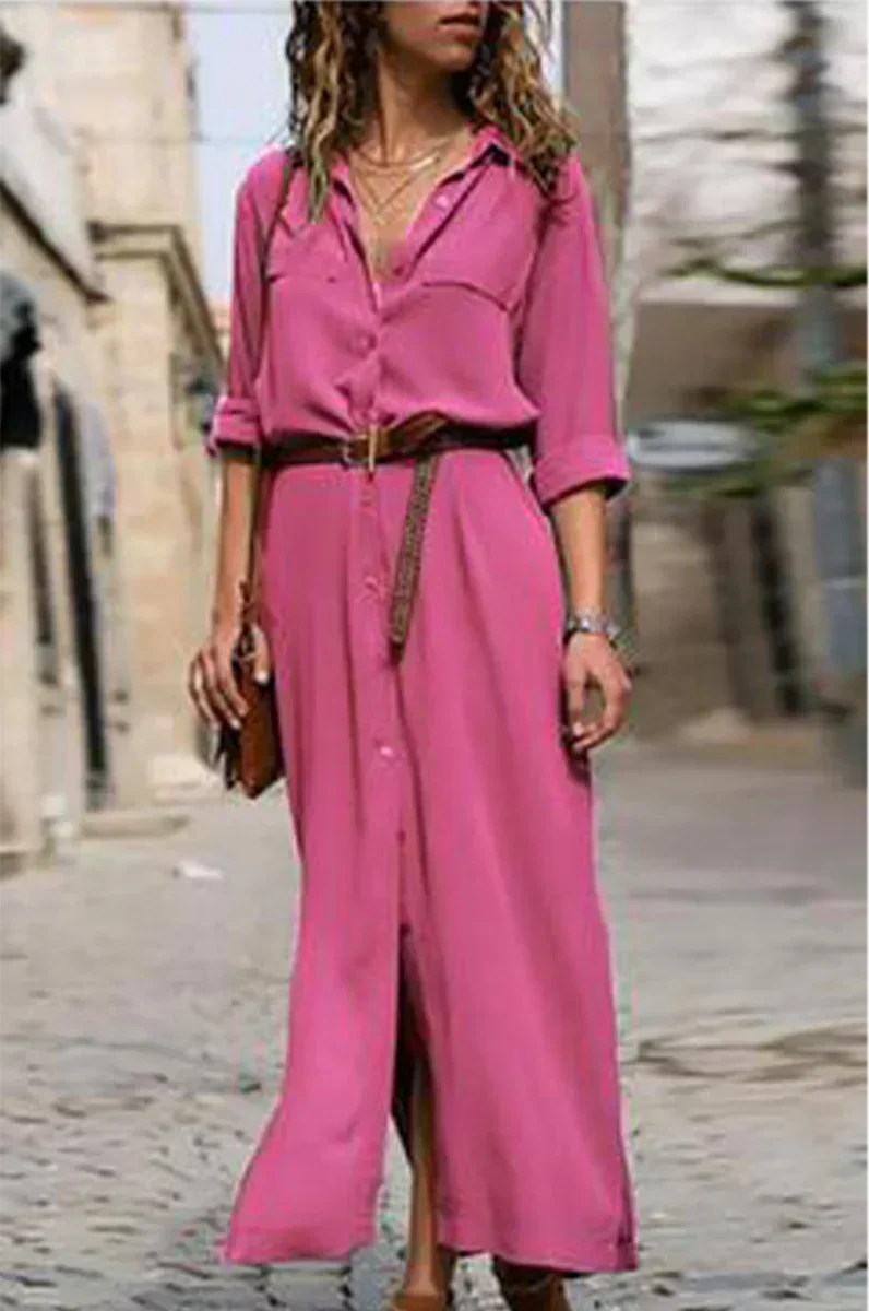 KS | Casual shirt dress with turn-down collar and monochrome patchwork