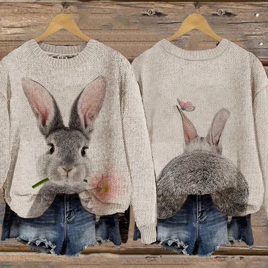 Casual Women's Cute Bunny Print Sweatshirt artswardrobe